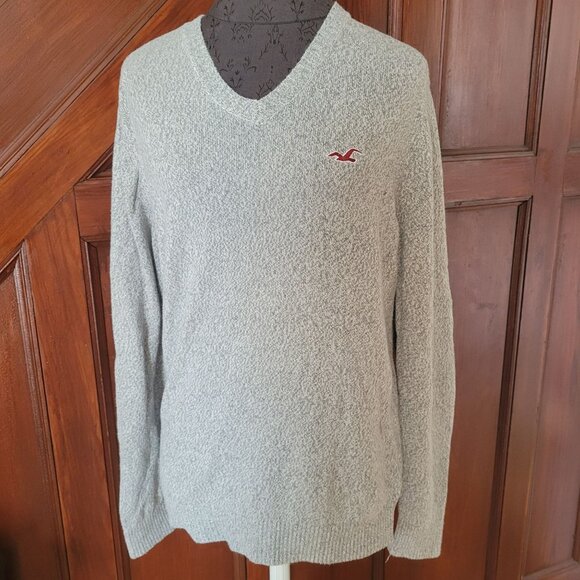 Hollister California V-Neck Sweater Medium Gray Cotton Blend - Picture 1 of 6